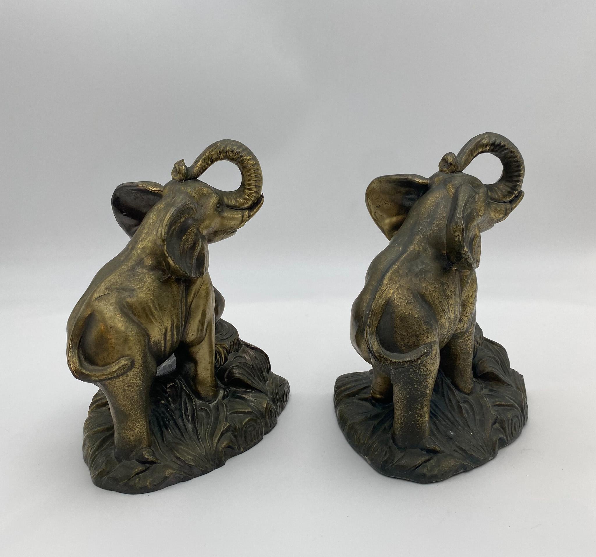 Mid-Century Modern Sculptural Brass Elephant Bookends,  1970's  For Sale