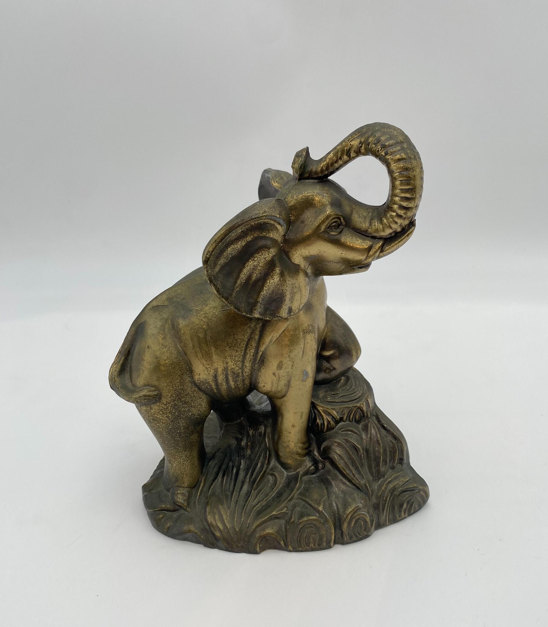 American Sculptural Brass Elephant Bookends,  1970's  For Sale