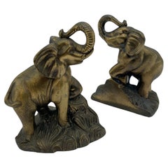 Sculptural Brass Elephant Bookends,  1970's 