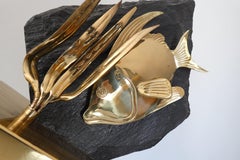 Sculptural Brass Fish and Black Stone Lamp, 1970s