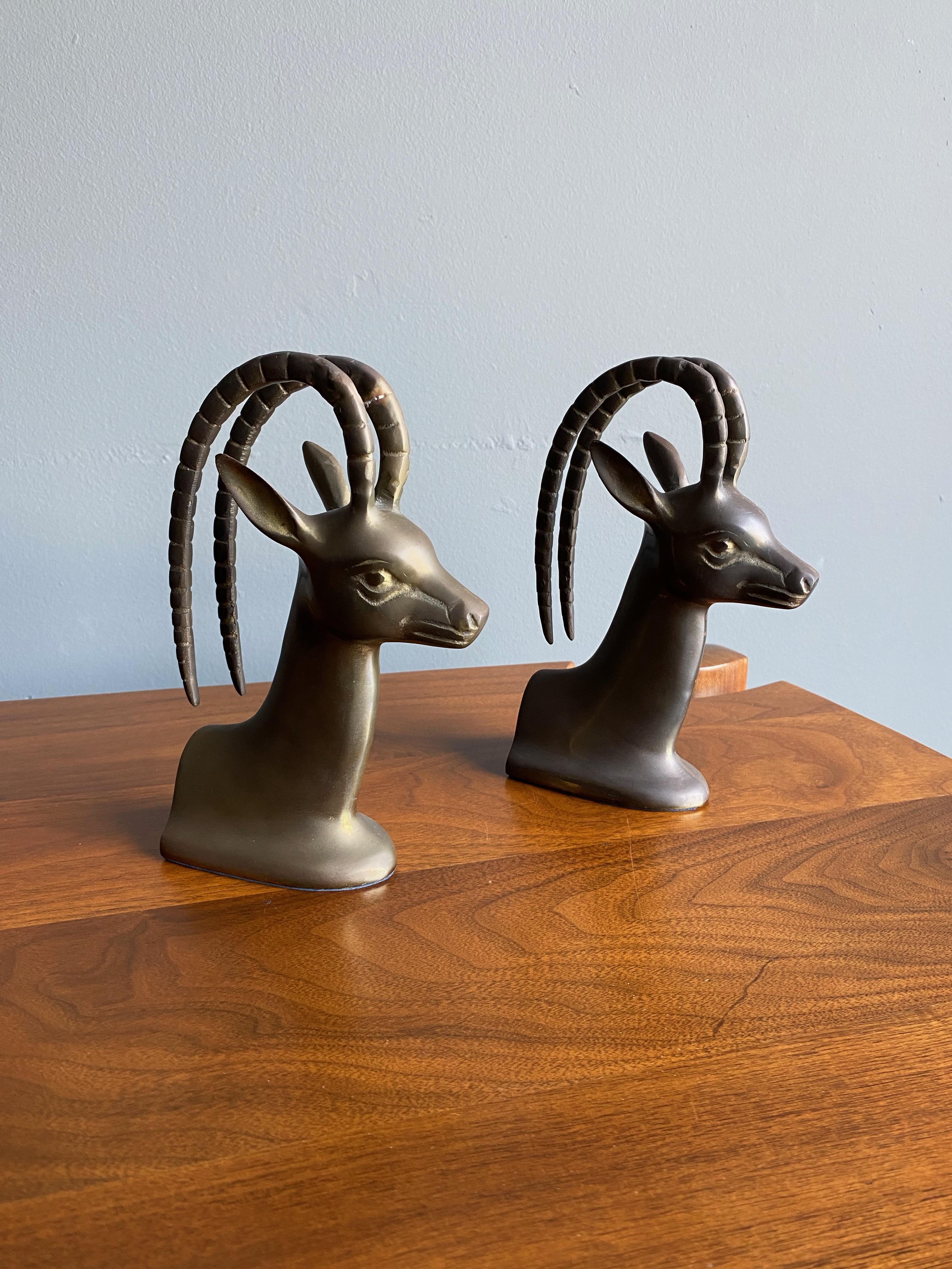Sculptural Brass Gazelle Bookends, 1960's  For Sale 4