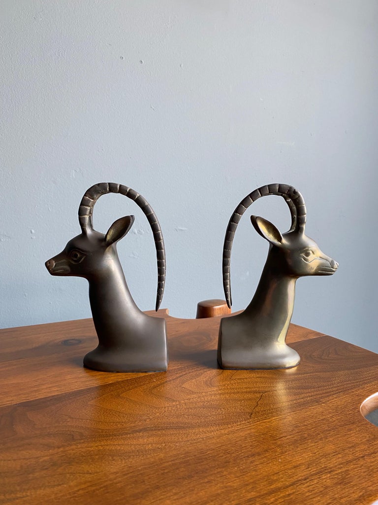 Sculptural Brass Gazelle Bookends, 1960's For Sale at 1stDibs