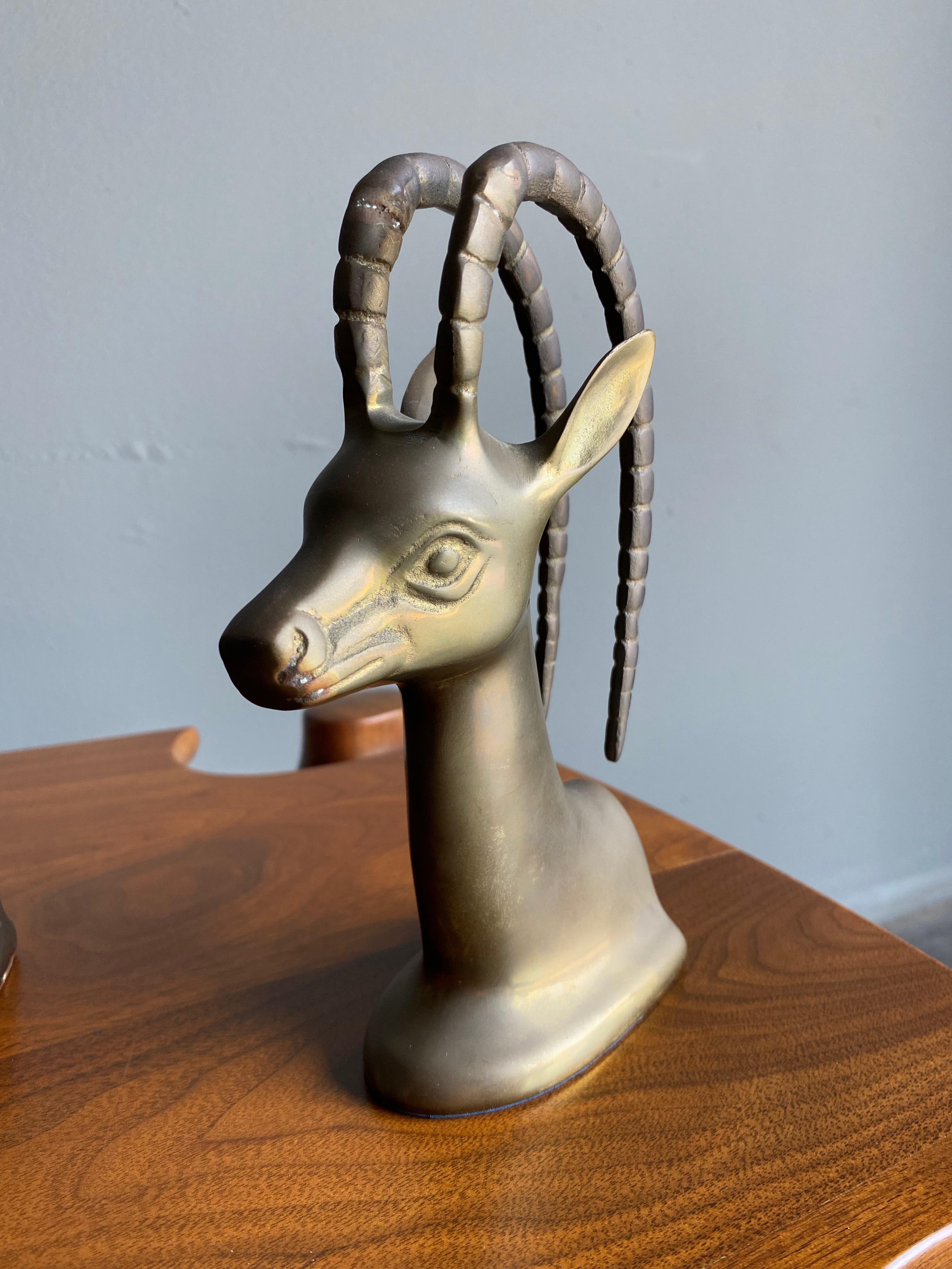 Sculptural Brass Gazelle Bookends, 1960's  In Good Condition For Sale In Costa Mesa, CA