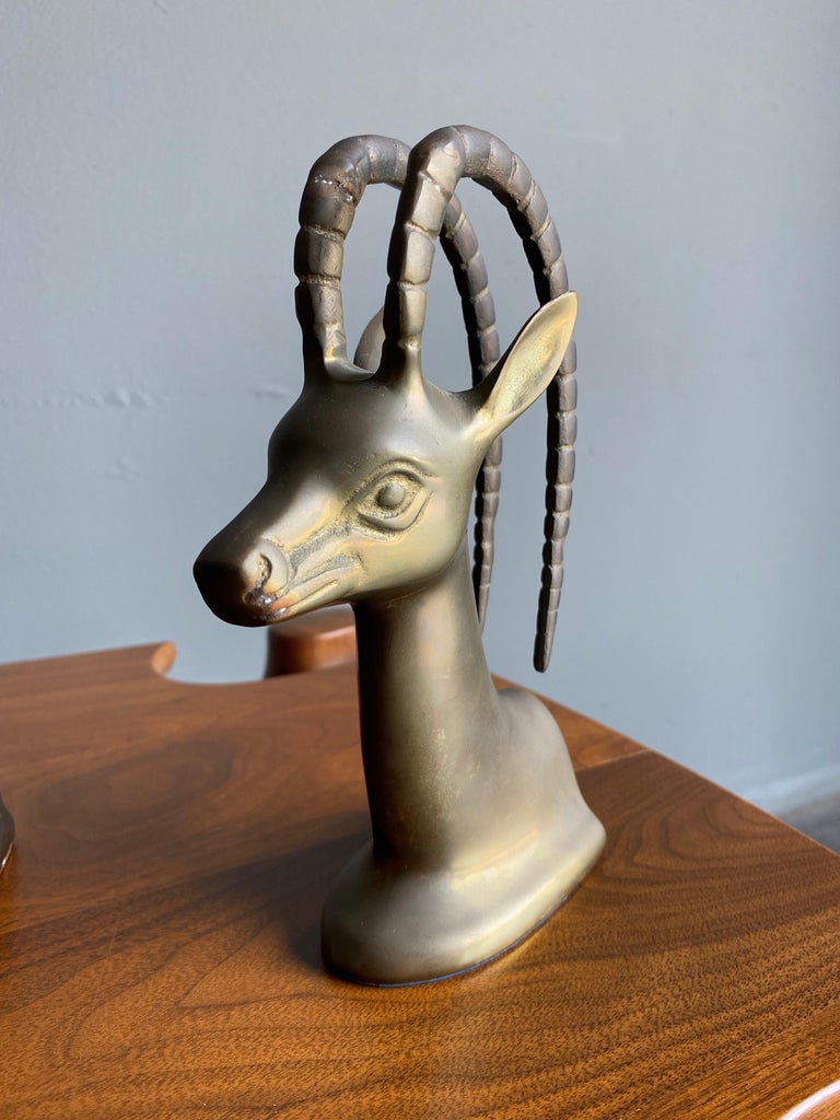 Sculptural Brass Gazelle Bookends, 1960's For Sale at 1stDibs