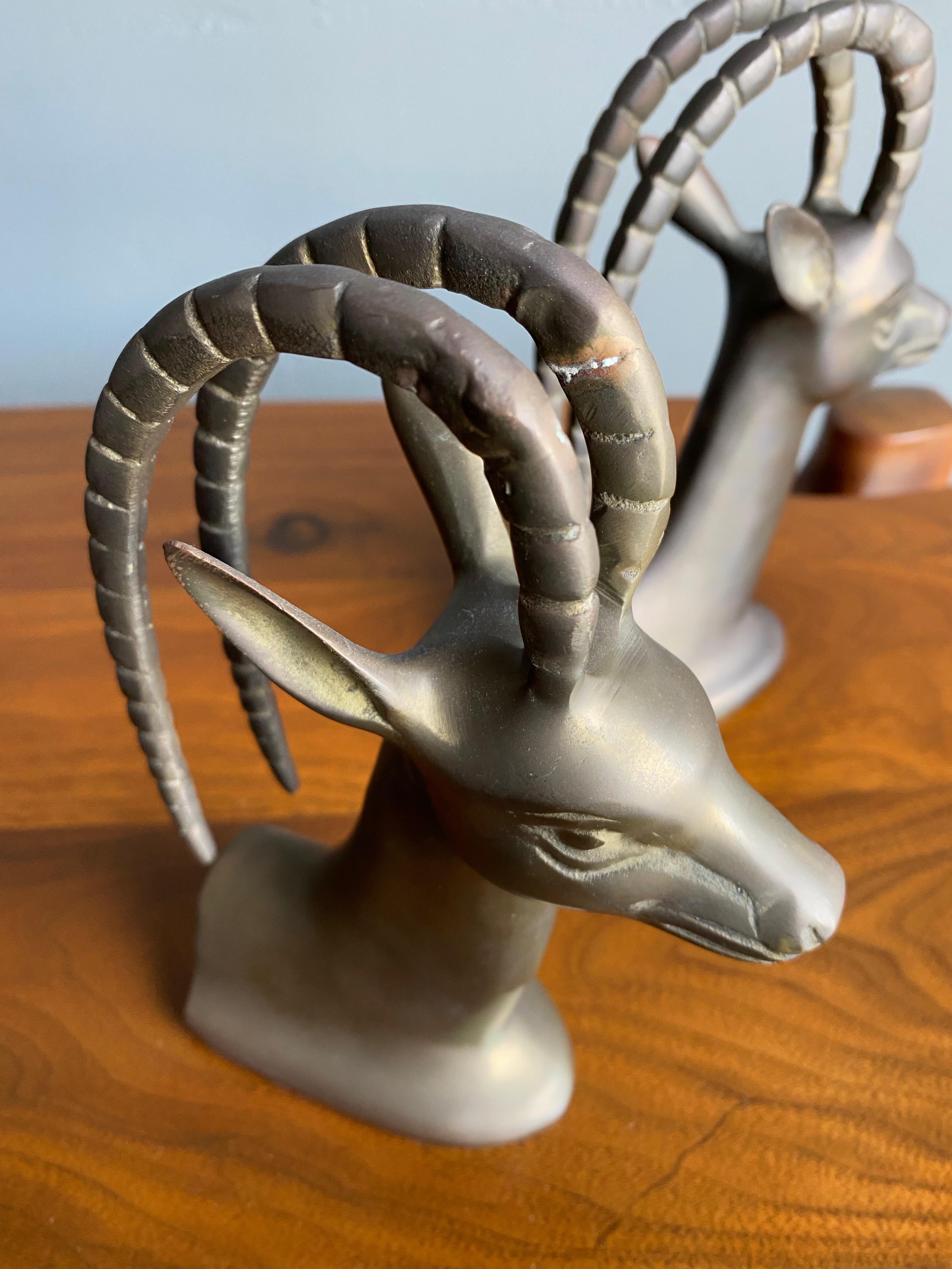 Sculptural Brass Gazelle Bookends, 1960's  For Sale 3