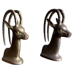 Used Sculptural Brass Gazelle Bookends, 1960's 