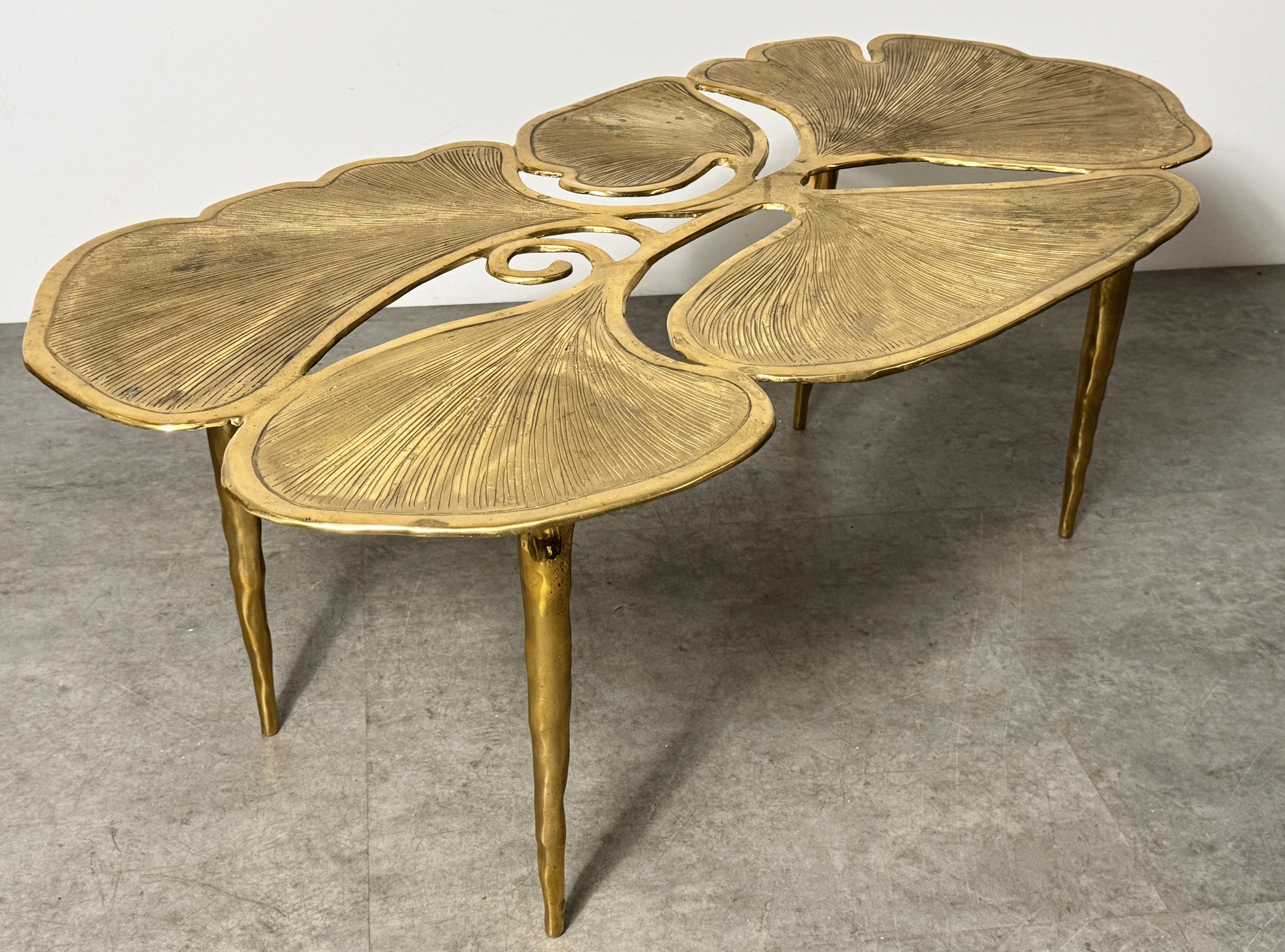 Early 21st Century Sculptural Organic Brass Ginkgo Leaf Coffee Table 6