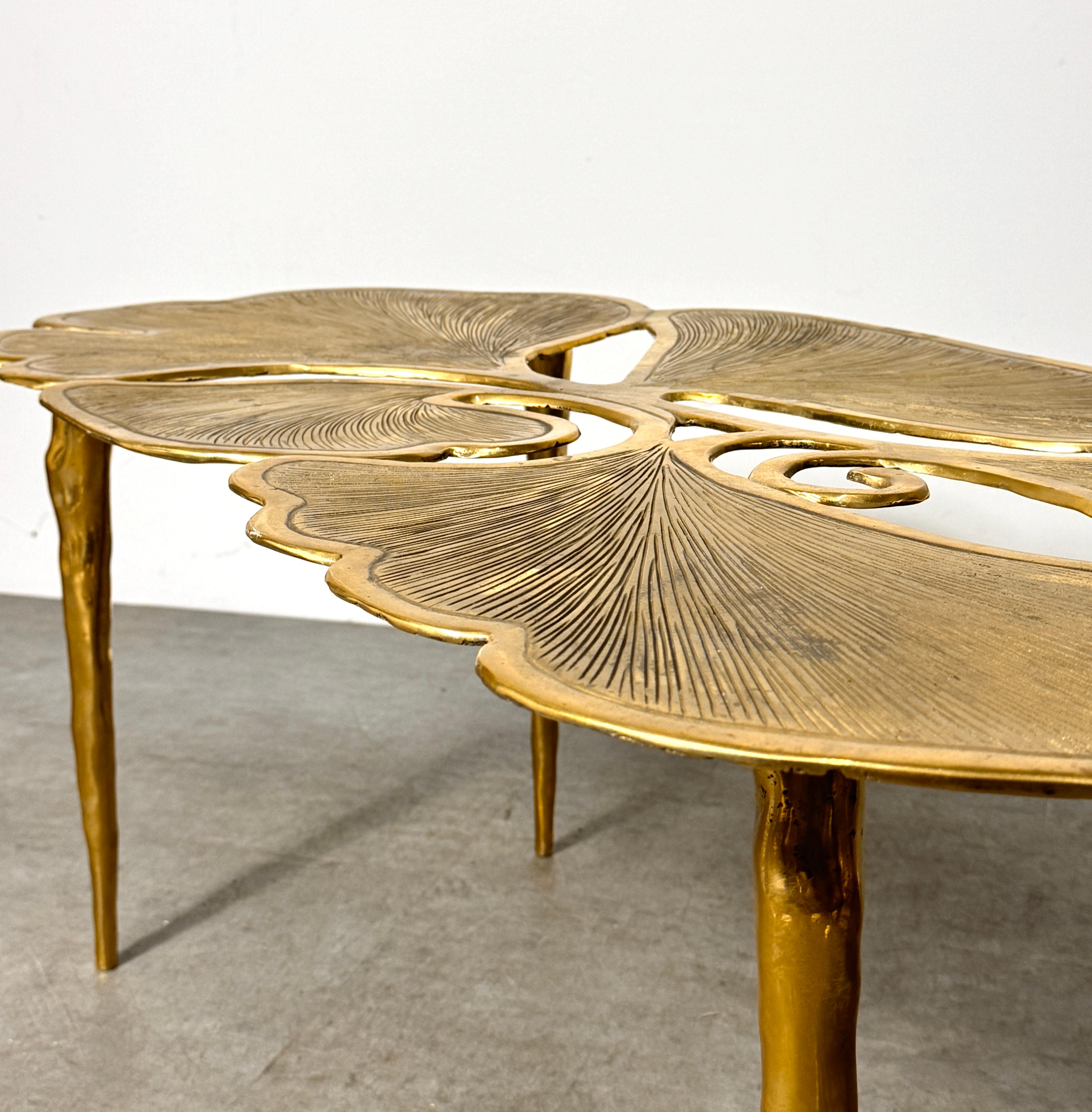 Early 21st Century Sculptural Organic Brass Ginkgo Leaf Coffee Table 1