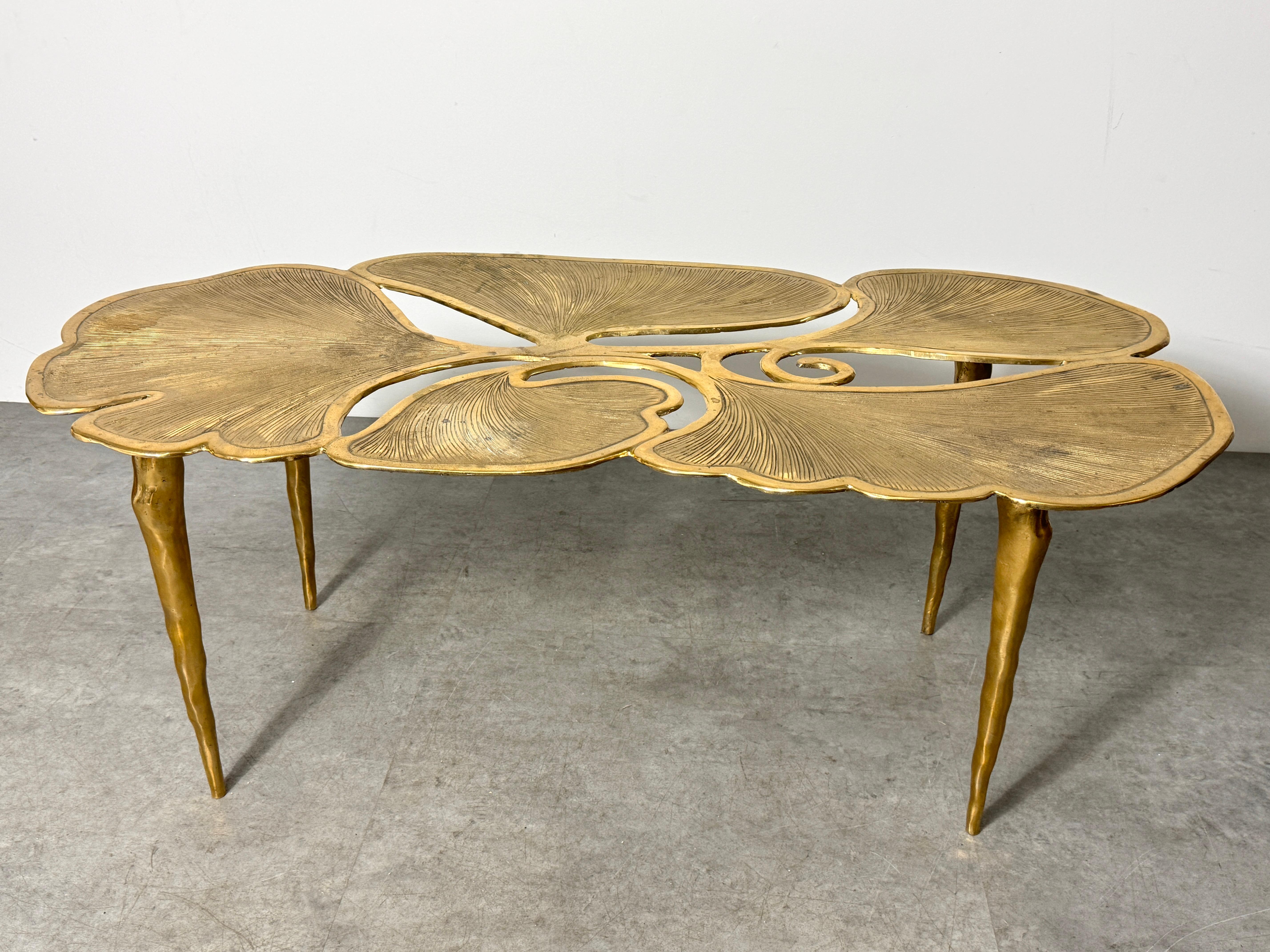 Early 21st Century Sculptural Organic Brass Ginkgo Leaf Coffee Table 4
