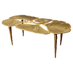Sculptural Brass Ginkgo Leaf Coffee Table in the Manner of Claude Lalanne 