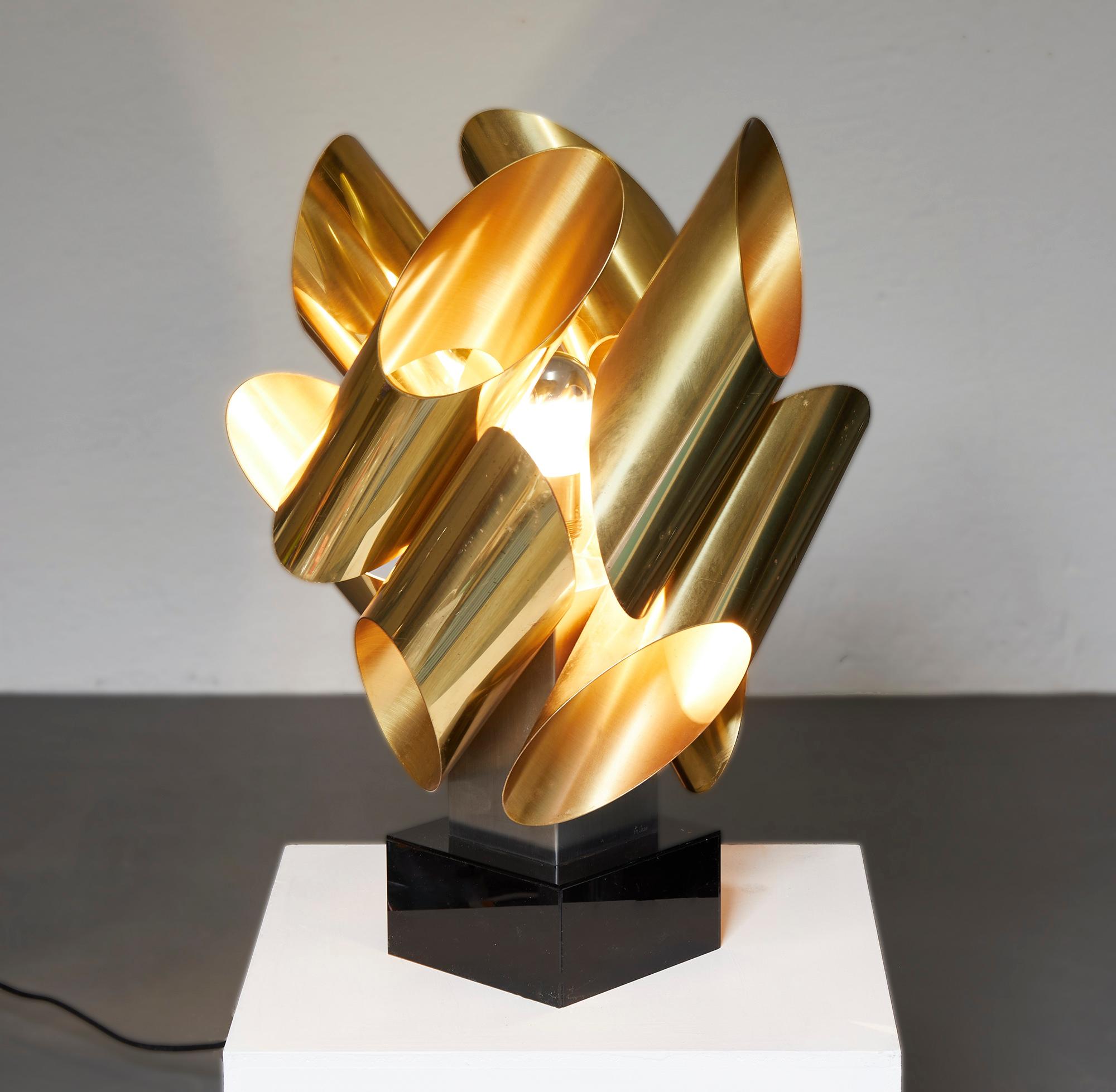 Mid-Century Modern Sculptural Brass Lamp by Philippe Jean, France, 1970