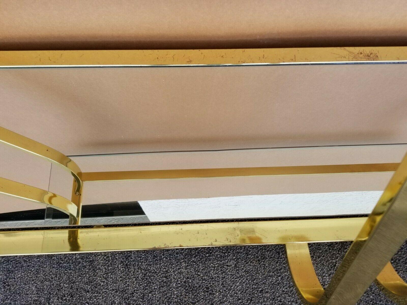 Sculptural Brass & Mirror Console Sofa Table In Good Condition For Sale In Lake Worth, FL