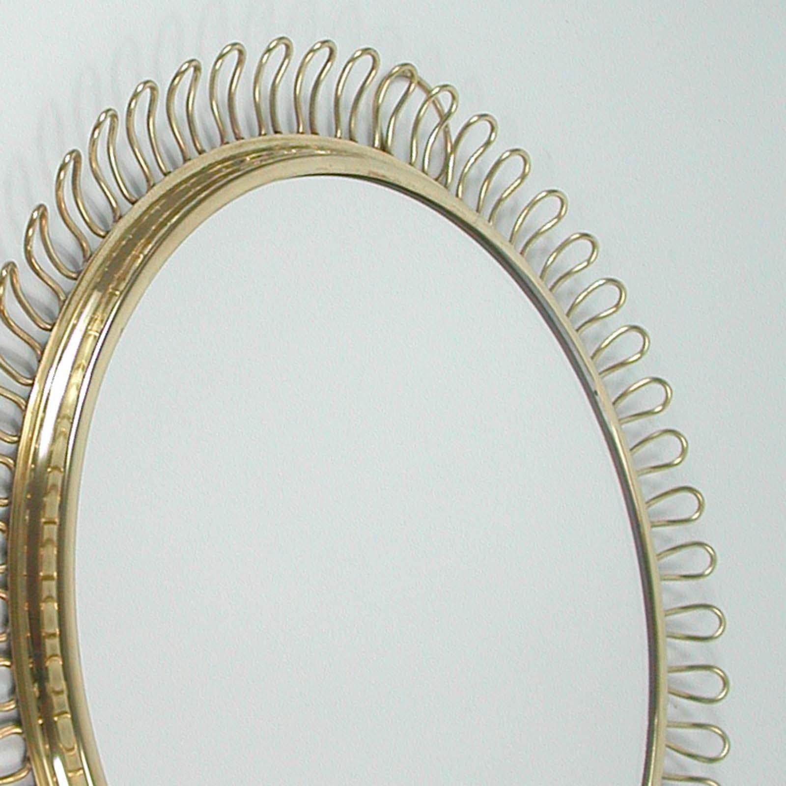 Plated Sculptural Brass round Wall Mirror by Josef Frank Svenskt Tenn, Sweden, 1950s
