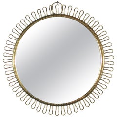 Sculptural Brass round Wall Mirror by Josef Frank Svenskt Tenn, Sweden, 1950s