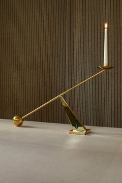 Sculptural brass table candle holder, contemporary