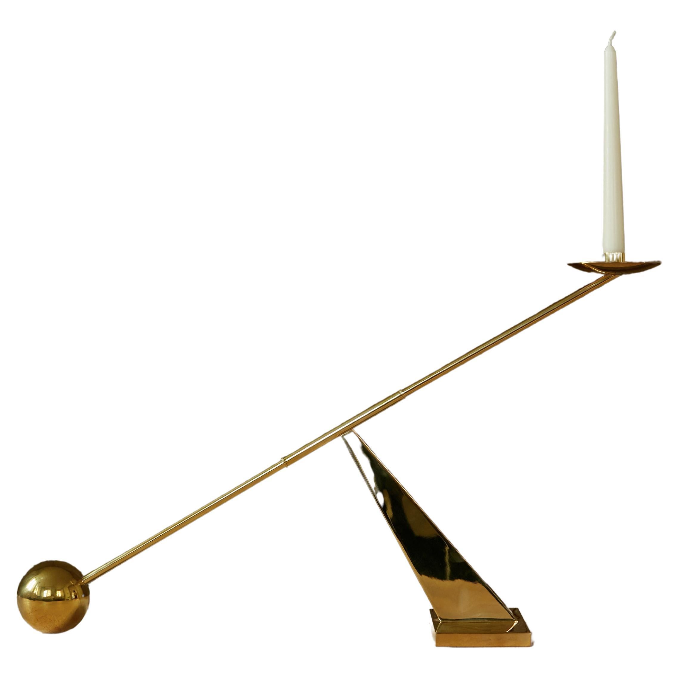 Sculptural brass table candle holder, contemporary