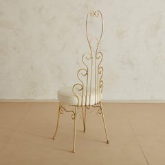 Sculptural Brass Vanity Chair in Ivory Boucle