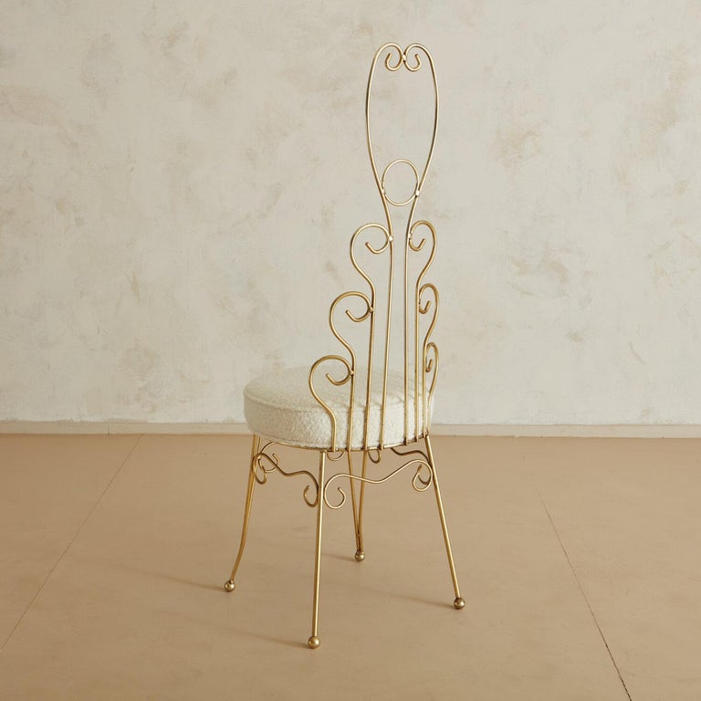 Sculptural Brass Vanity Chair in Ivory Boucle For Sale at 1stDibs