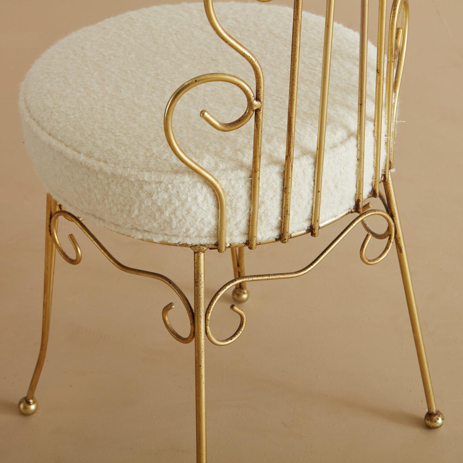 20th Century Sculptural Brass Vanity Chair in Ivory Boucle