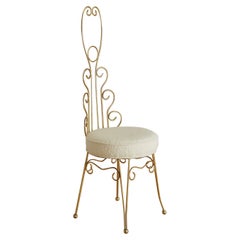 Sedia da toilette scultorea in ottone con boucle avorio