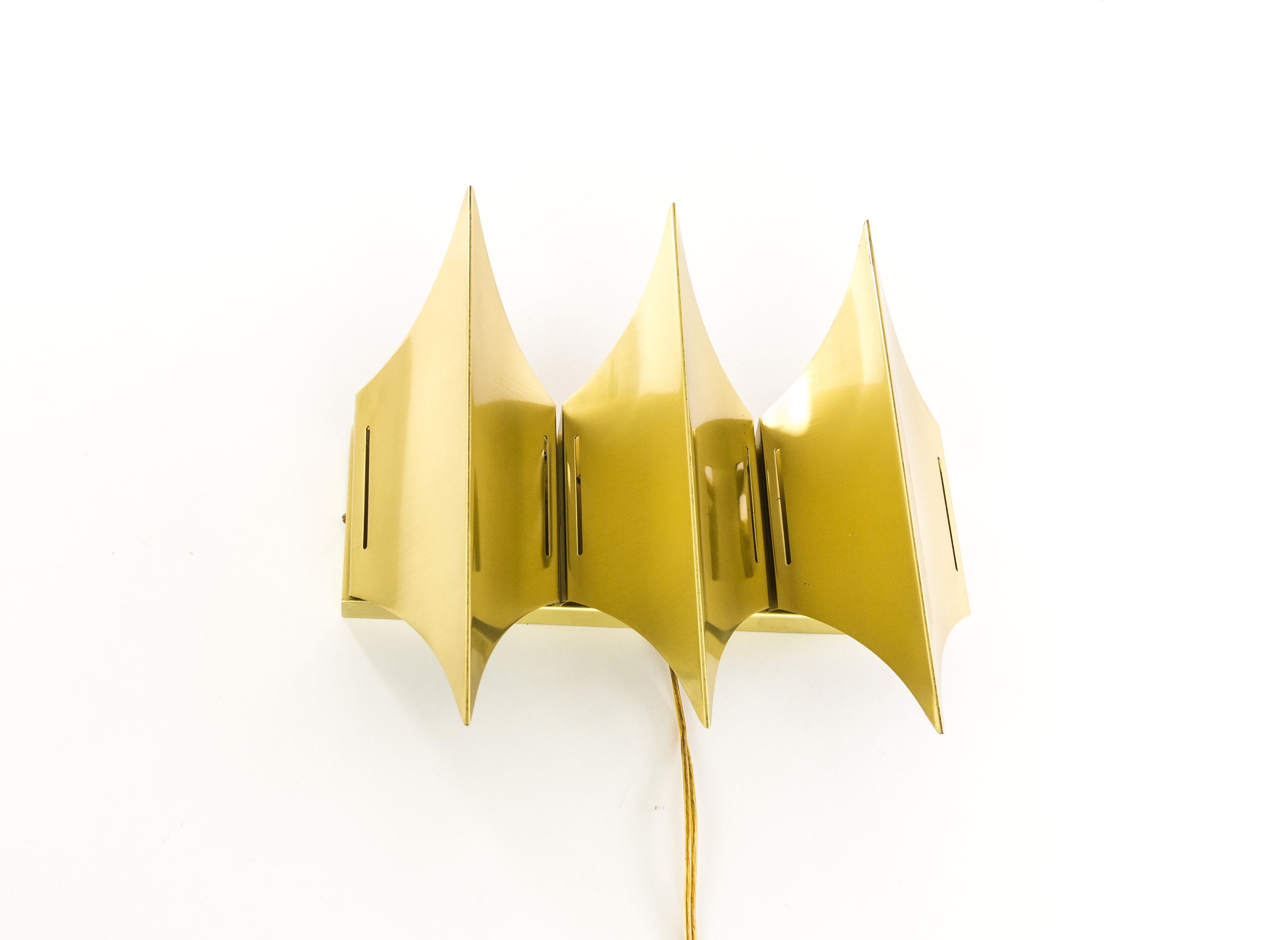 Scandinavian Modern Sculptural Brass Wall Lamp Gothic III by Lyfa, 1960s