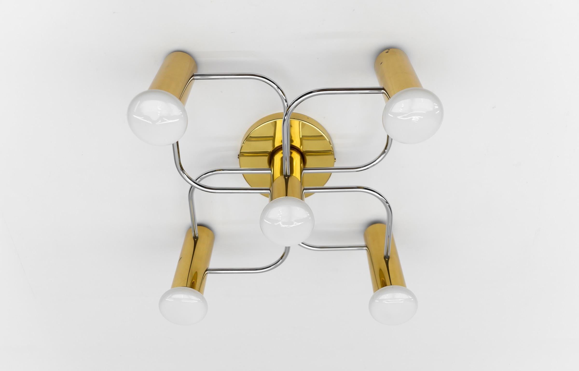 Late 20th Century Sculptural Brass Wall Lights Flush Mounts by Leola, 1970s For Sale