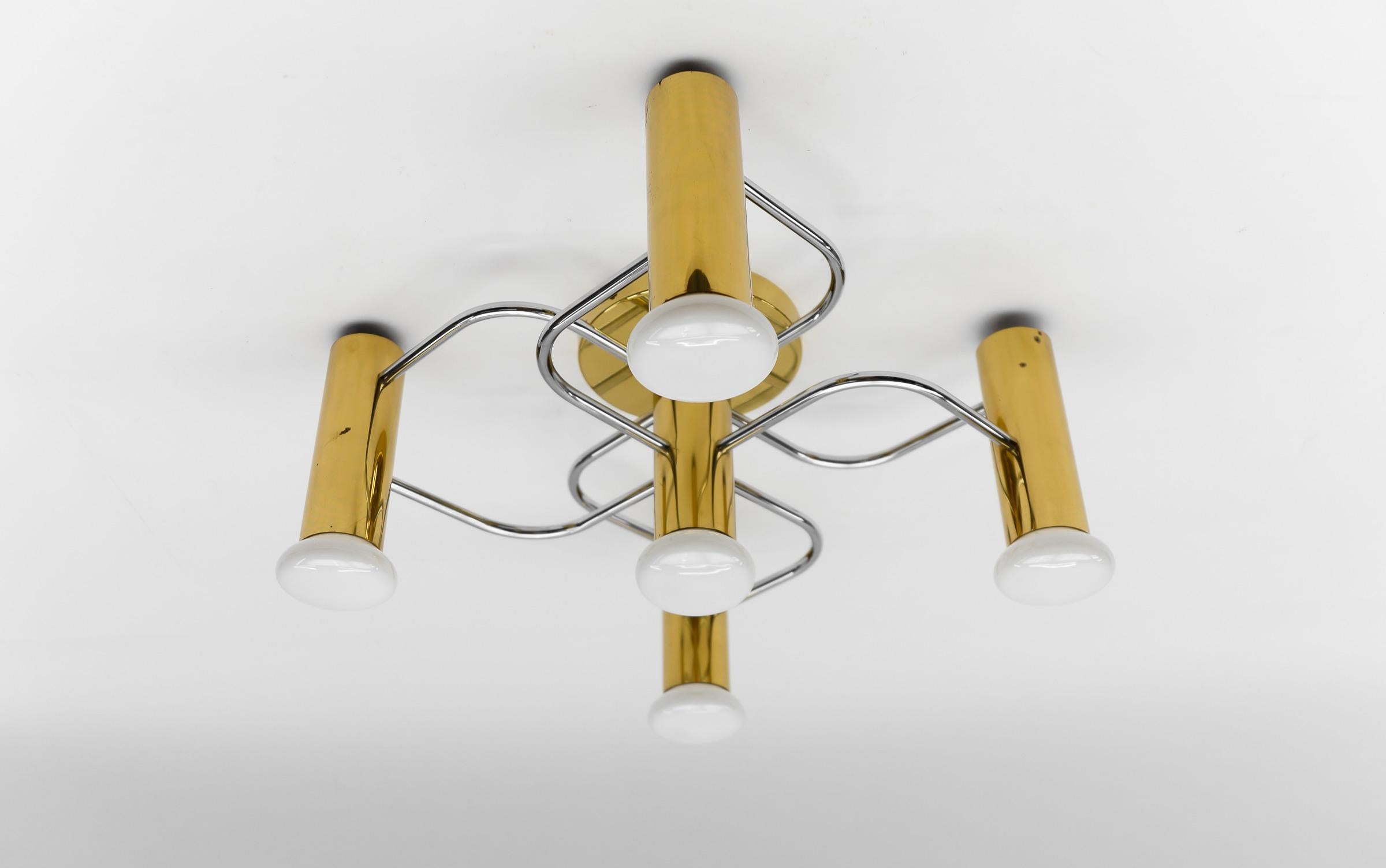 Metal Sculptural Brass Wall Lights Flush Mounts by Leola, 1970s For Sale