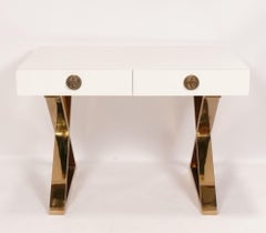 Sculptural Brass "X" Base Desk by Jonathan Adler