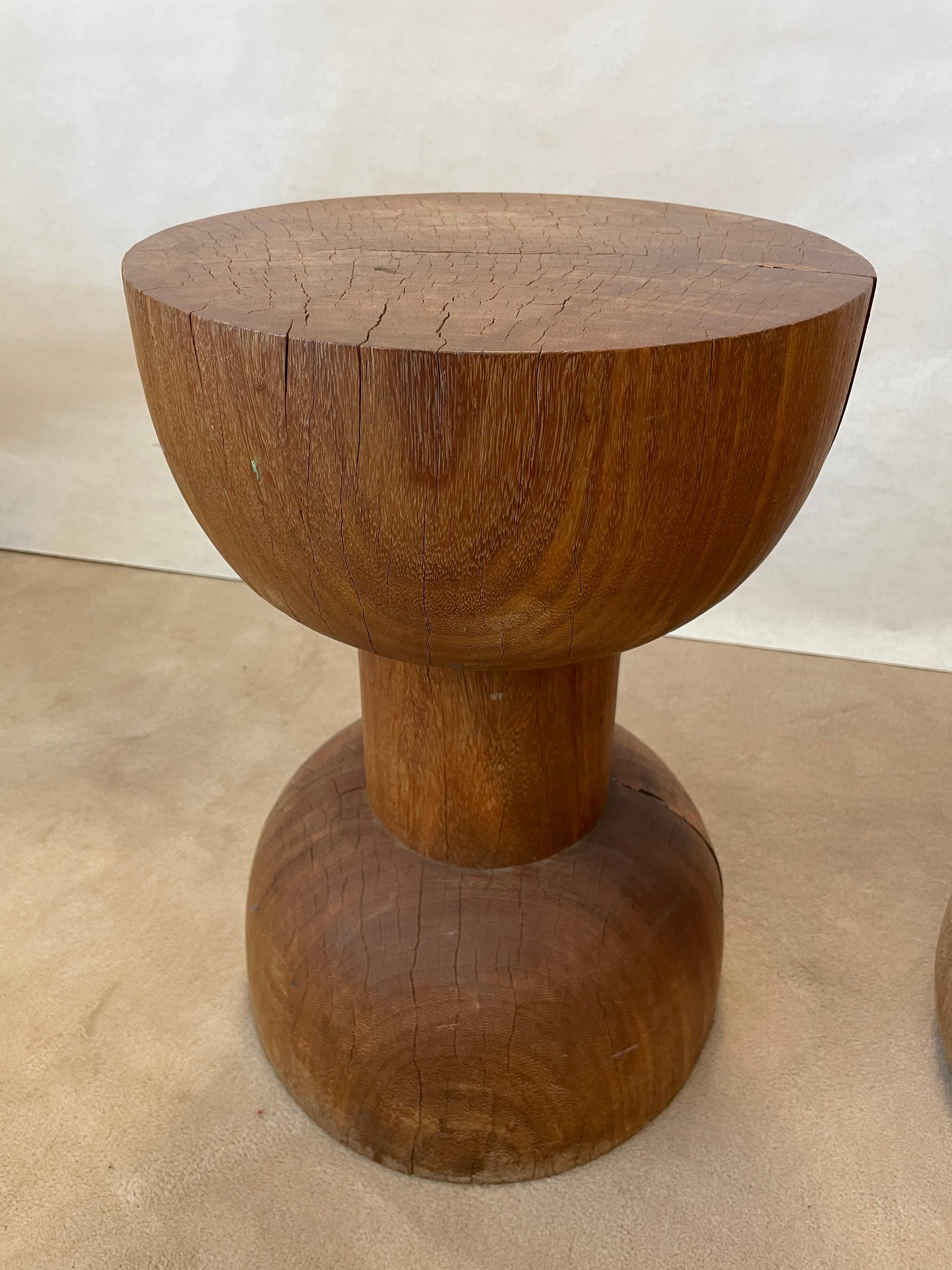 In the style of Zanine Caldas wooden craft stool or end table from Brazil, 1980s.