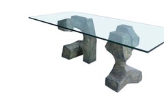 Sculptural Bronze Base, Glass Top, Table Signed by Valenti, Spain, Midcentury