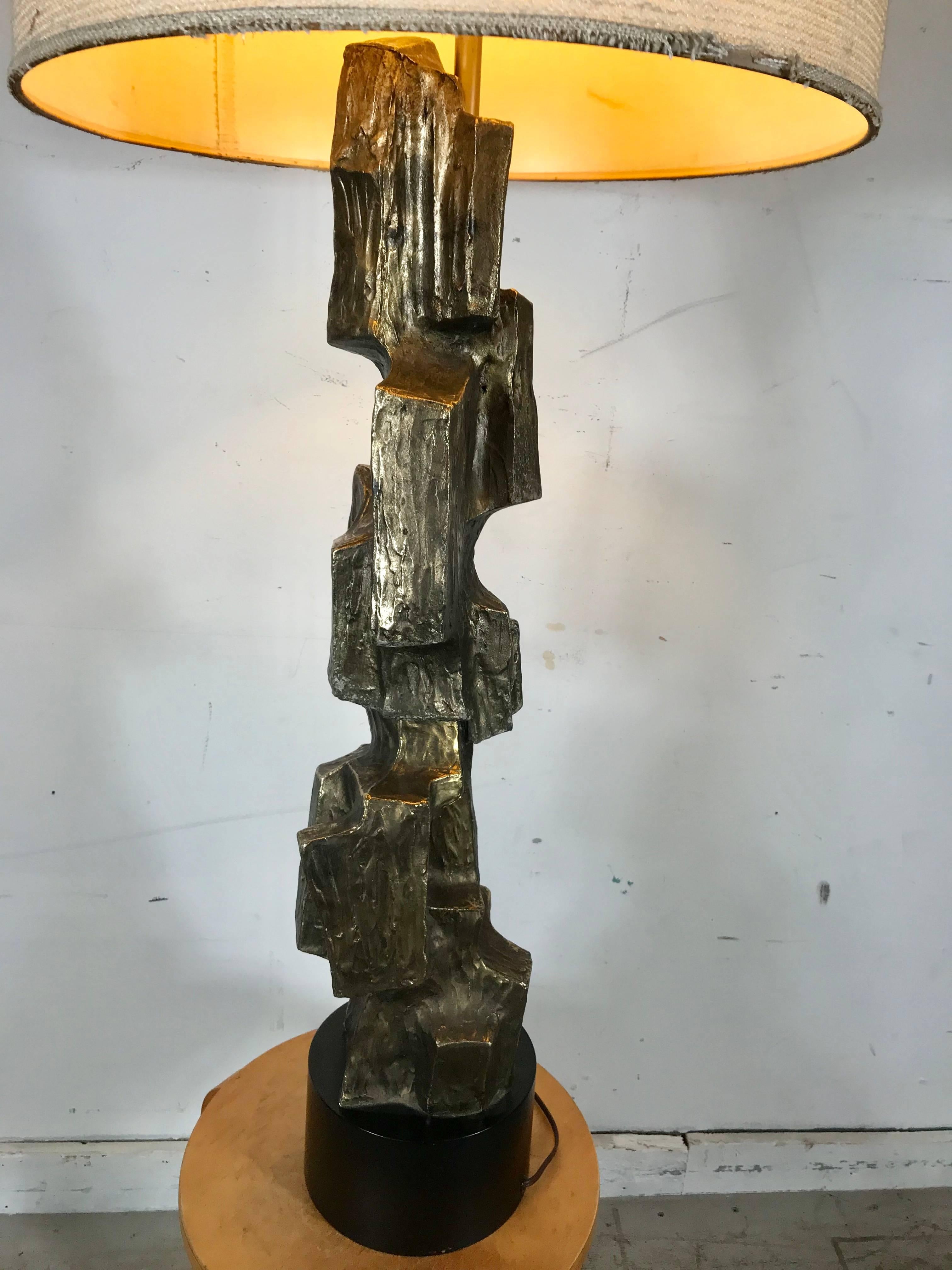 Metal Sculptural Bronze Brutalist Table Lamp, Maurizio Tempestini Laurel