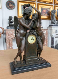 Sculptural Bronze Clock with Mythological Figures. Signed M. Barbier