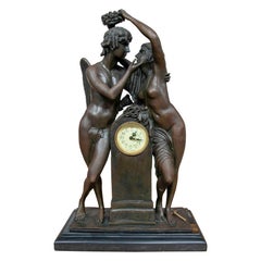 Sculptural Bronze Clock with Mythological Figures. Signed M. Barbier