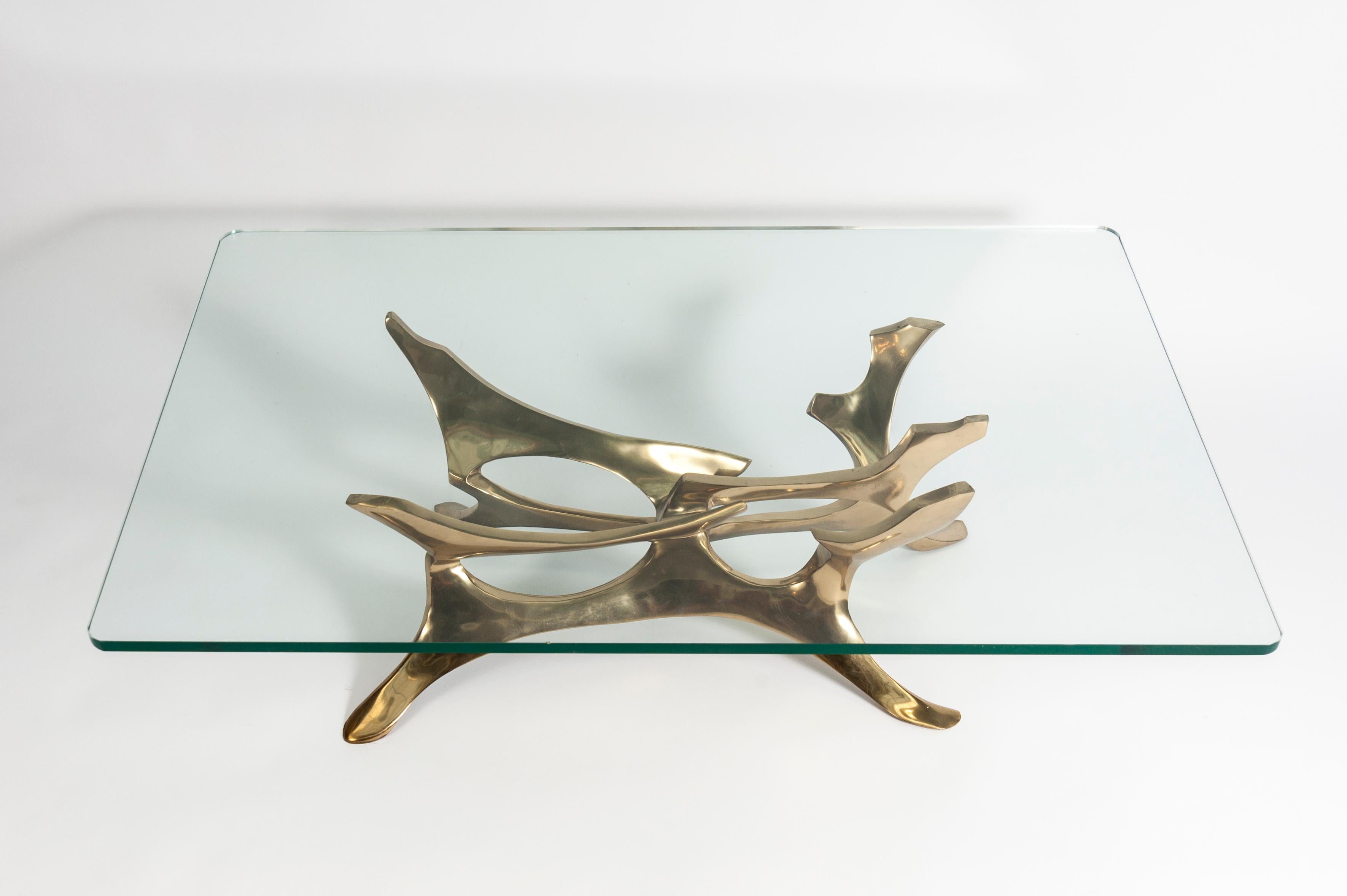 Brutalist bronze cocktail table signed and numbered 2/8.