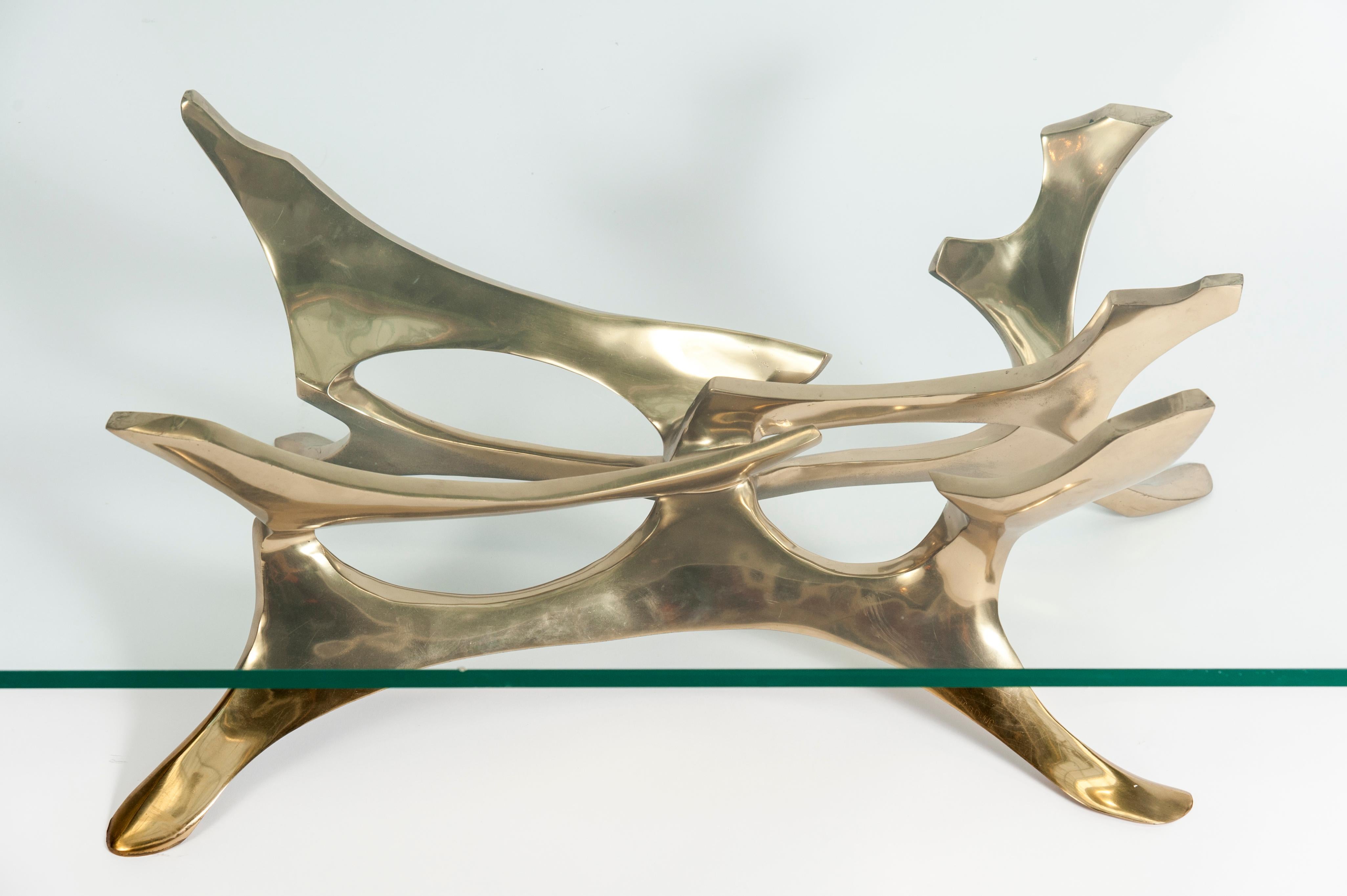 French Sculptural Bronze Coffee Table by Fred Brouard
