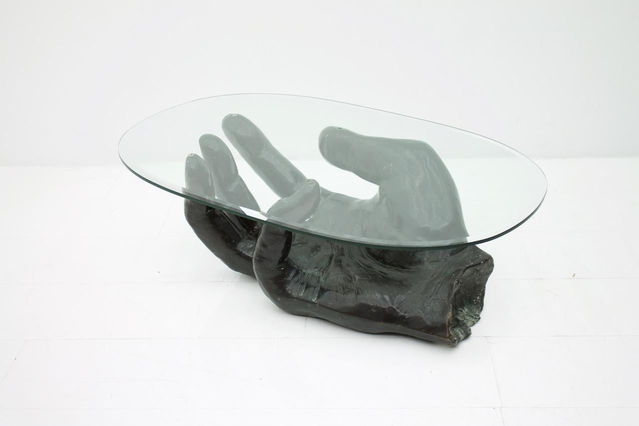 Sculptural Bronze Coffee Table in Form of a Hand Italy 1970s 5