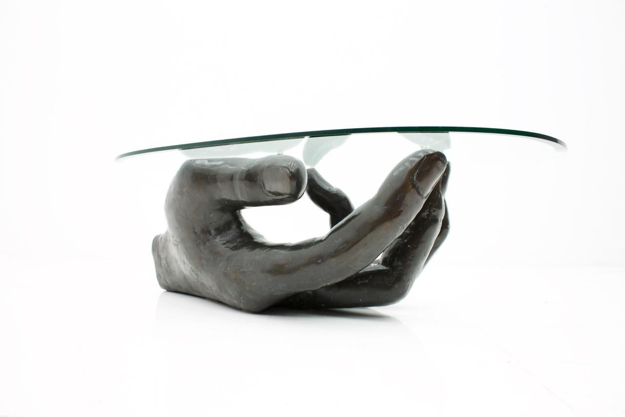 Late 20th Century Sculptural Bronze Coffee Table in Form of a Hand Italy 1970s