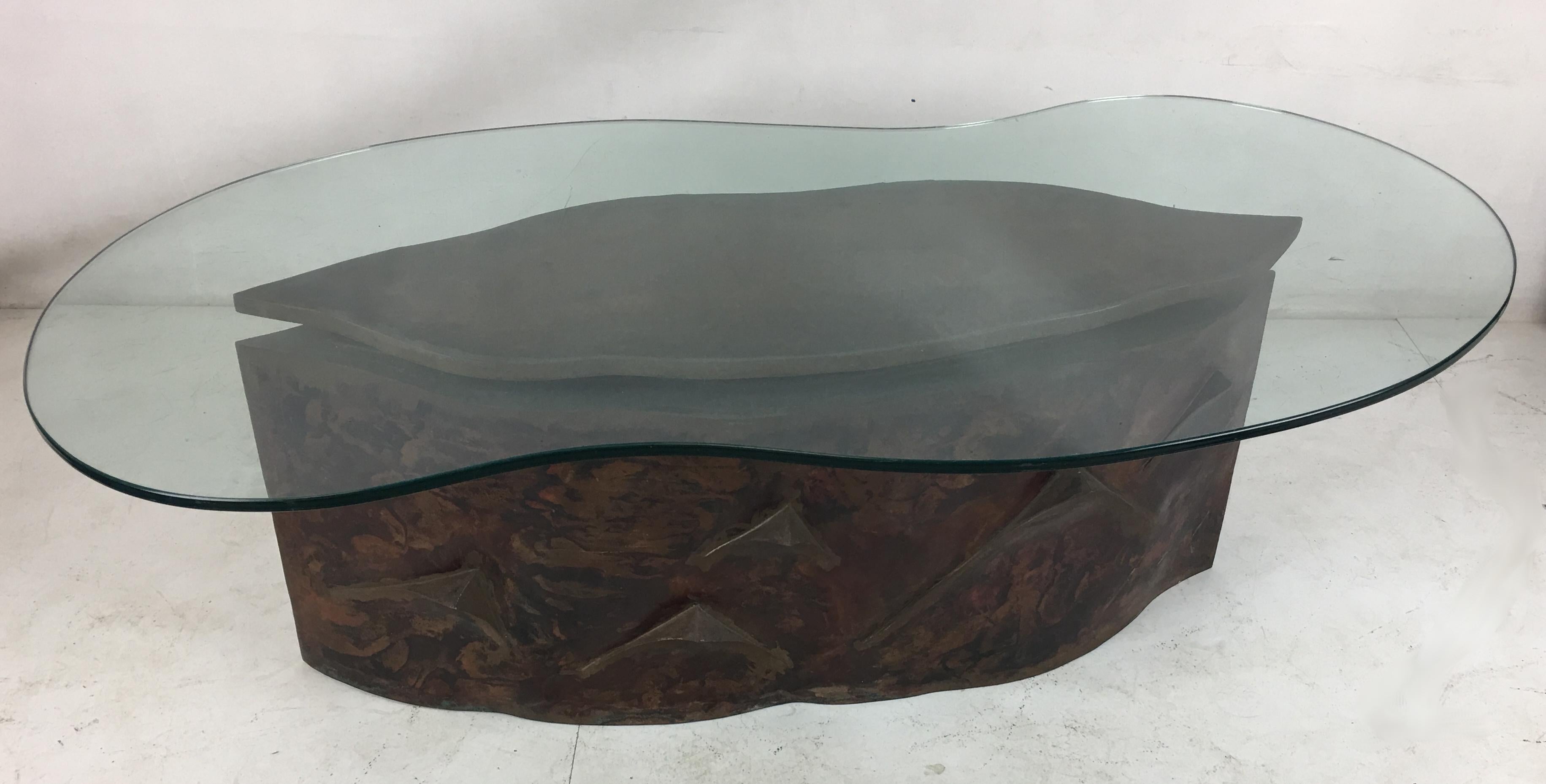 American Sculptural Bronze Coffee Table in the Style of Philip & Kelvin Laverne