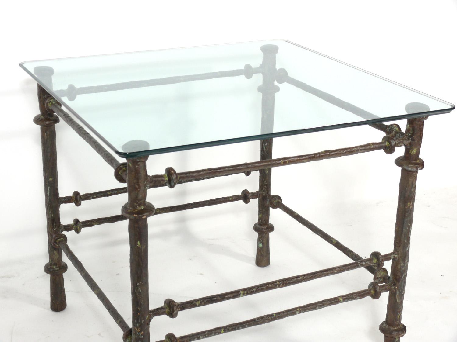 Mid-Century Modern Sculptural Bronze Finish End Table in the Manner of Diego Giacometti