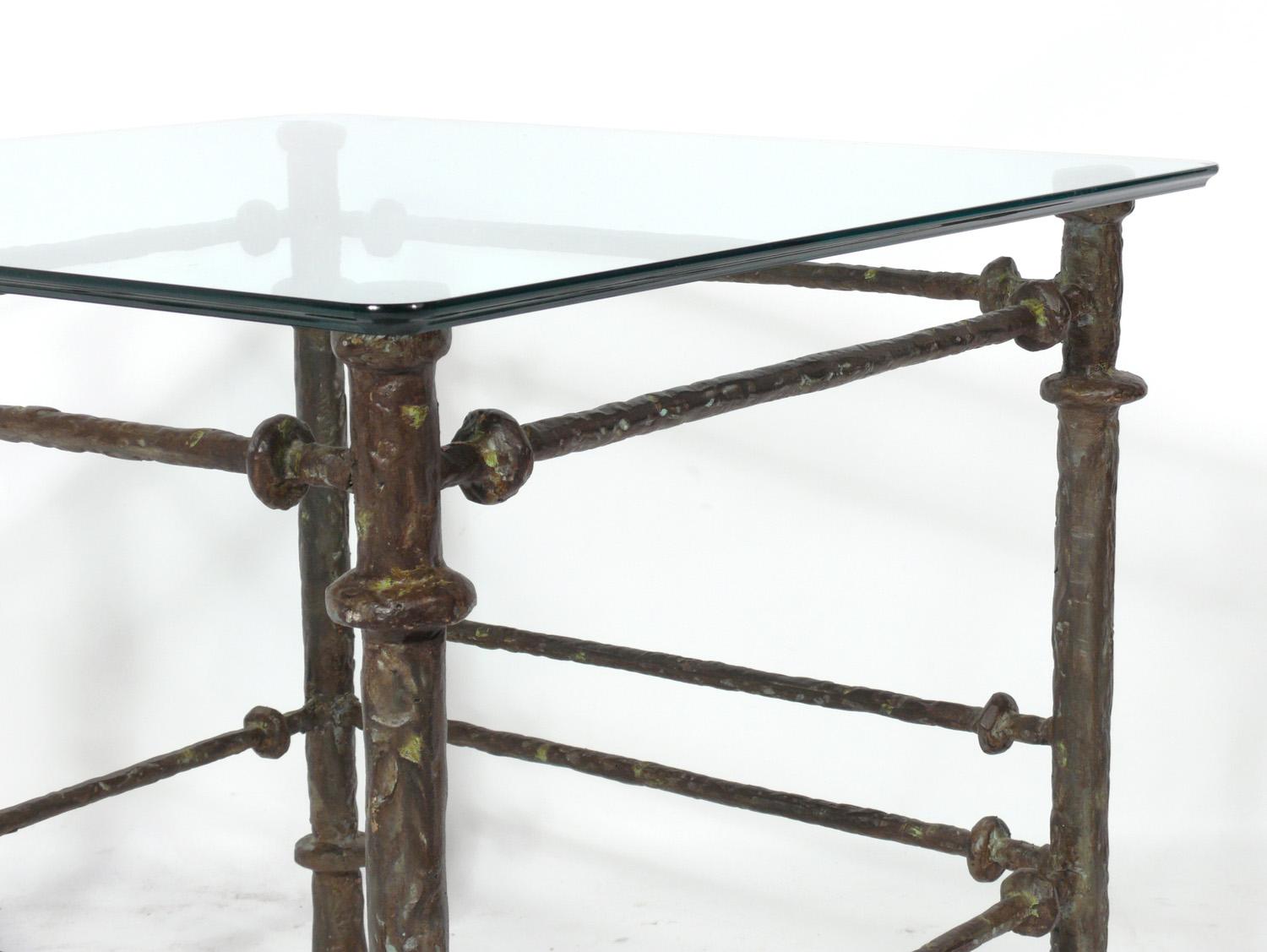 American Sculptural Bronze Finish End Table in the Manner of Diego Giacometti