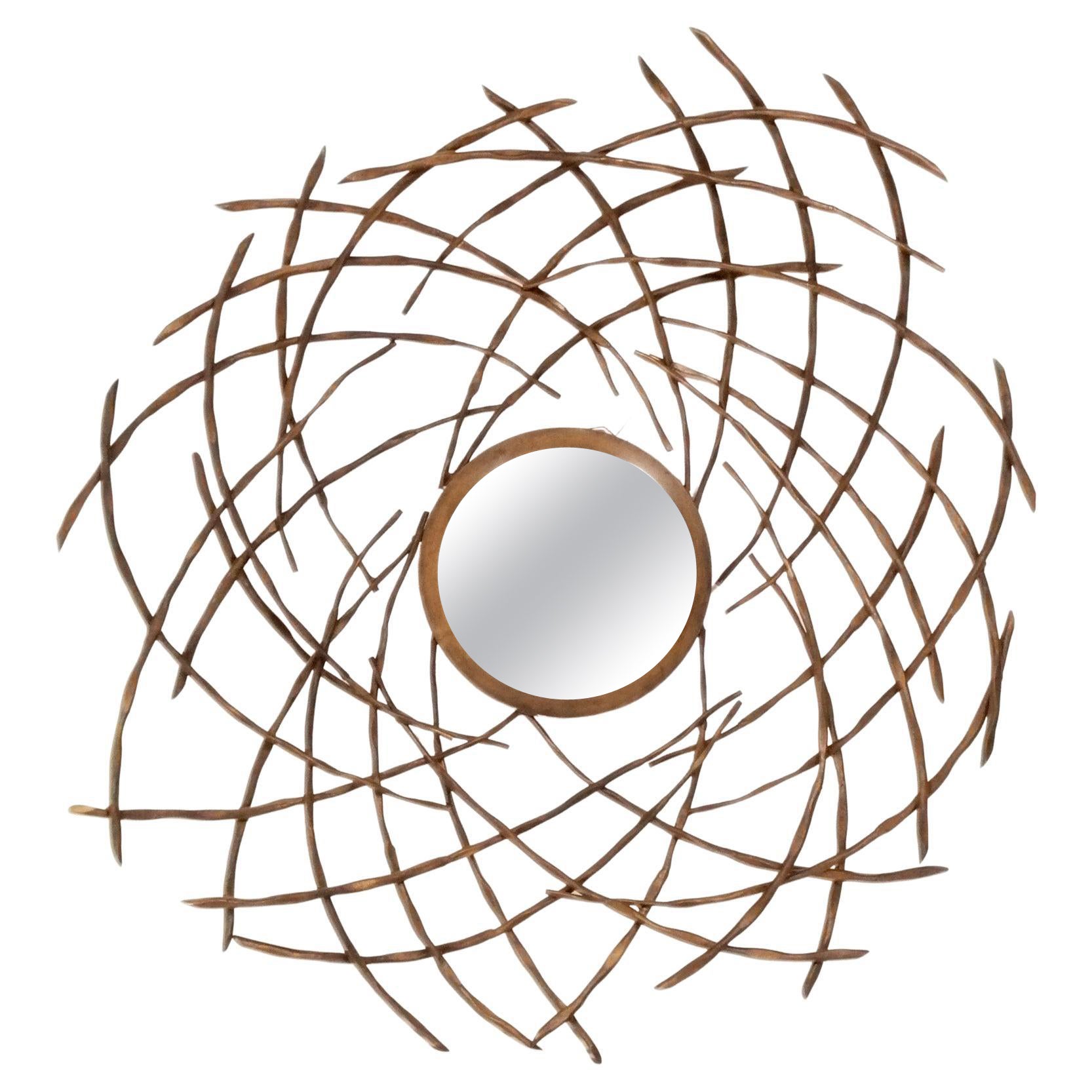 Sculptural Bronze Finish Mirror in the manner of Herve van der Straeten 35"x32"