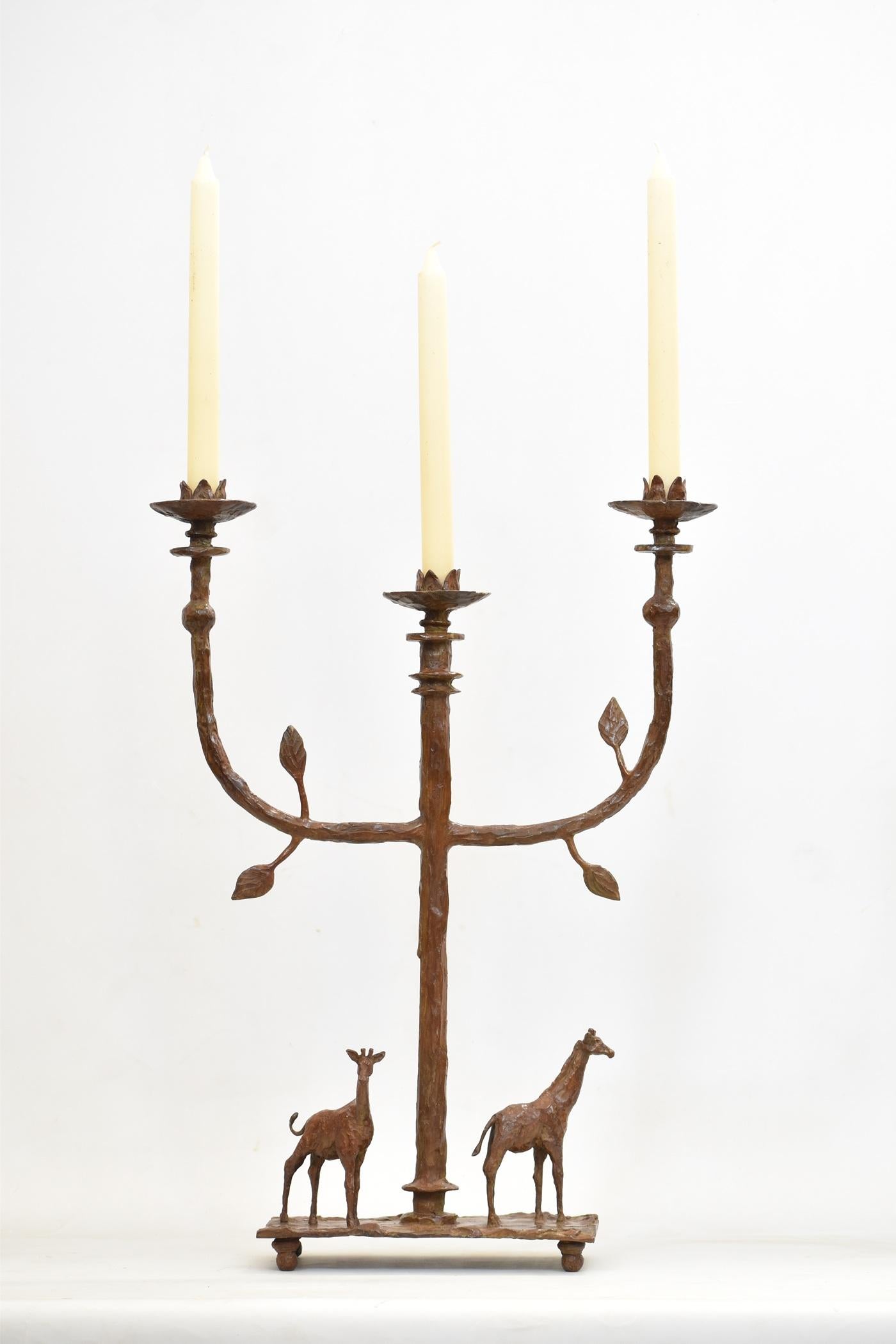Sculptural Bronze Giraffe Candelabra For Sale 5
