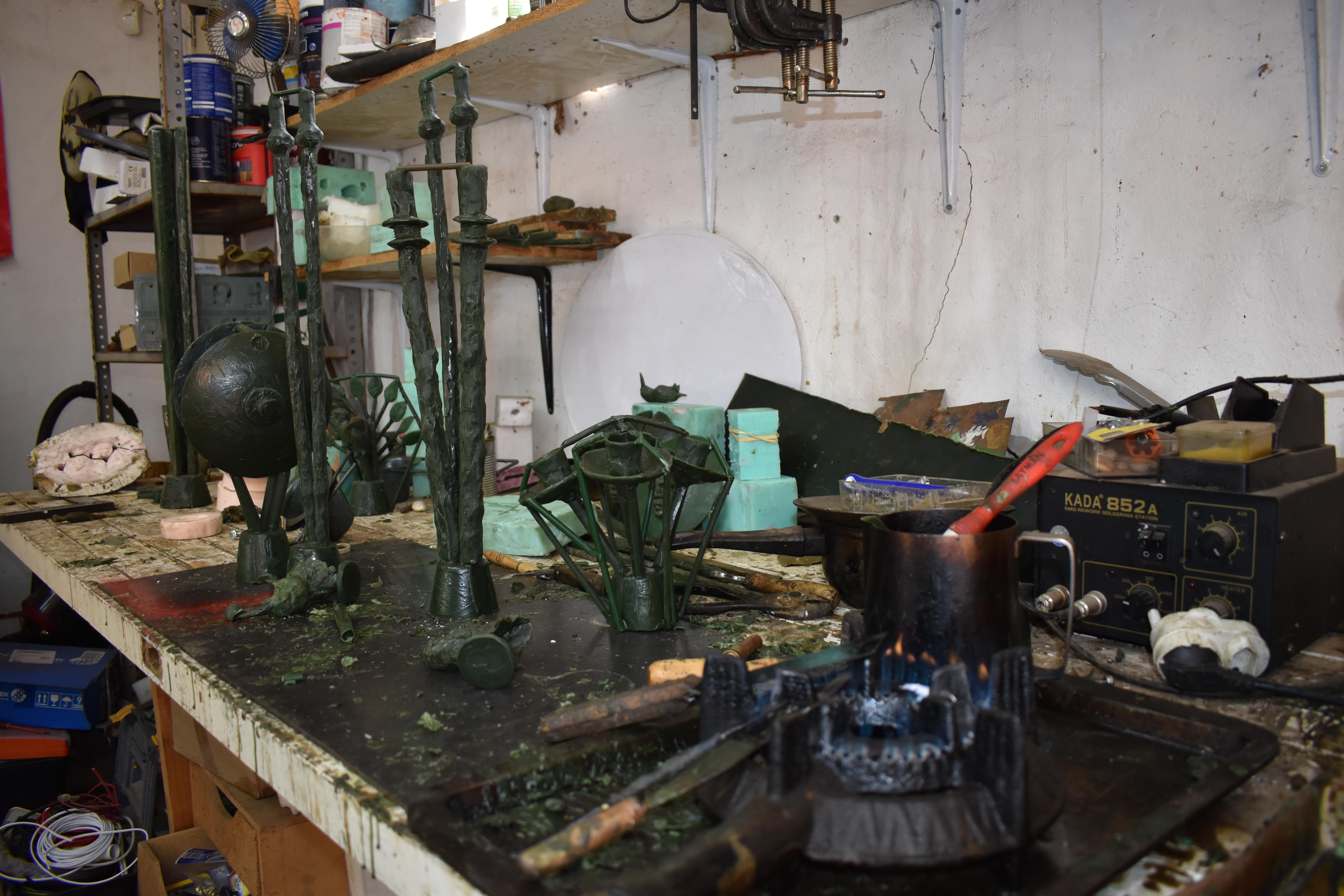 South African Sculptural Bronze Giraffe Candelabra For Sale
