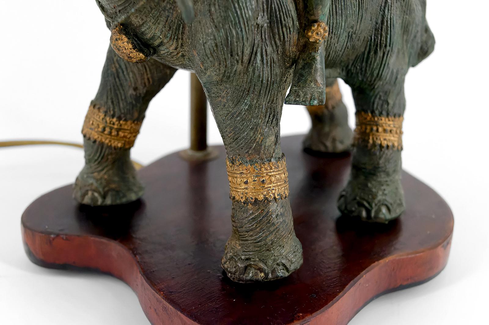 Sculptural Bronze Lamp with Dual Patina Representing Indra on Airavata, Thailand For Sale 3