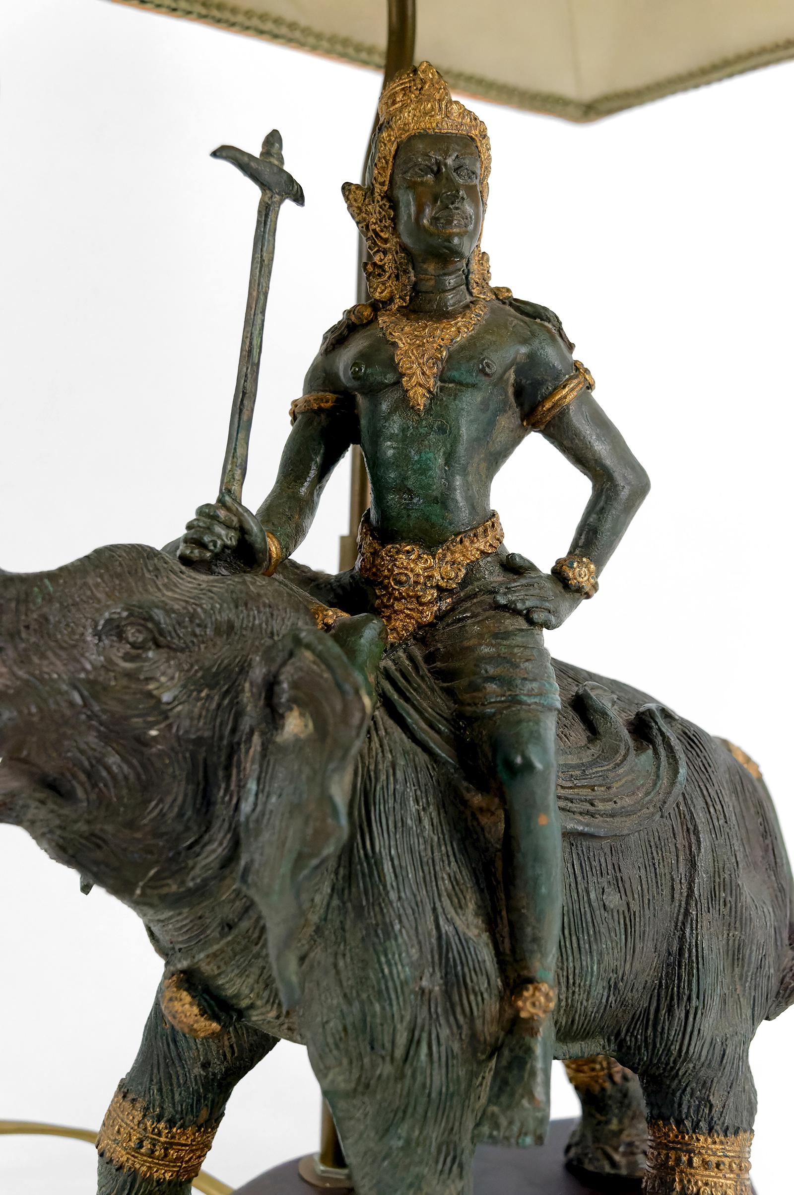 Sculptural Bronze Lamp with Dual Patina Representing Indra on Airavata, Thailand For Sale 4