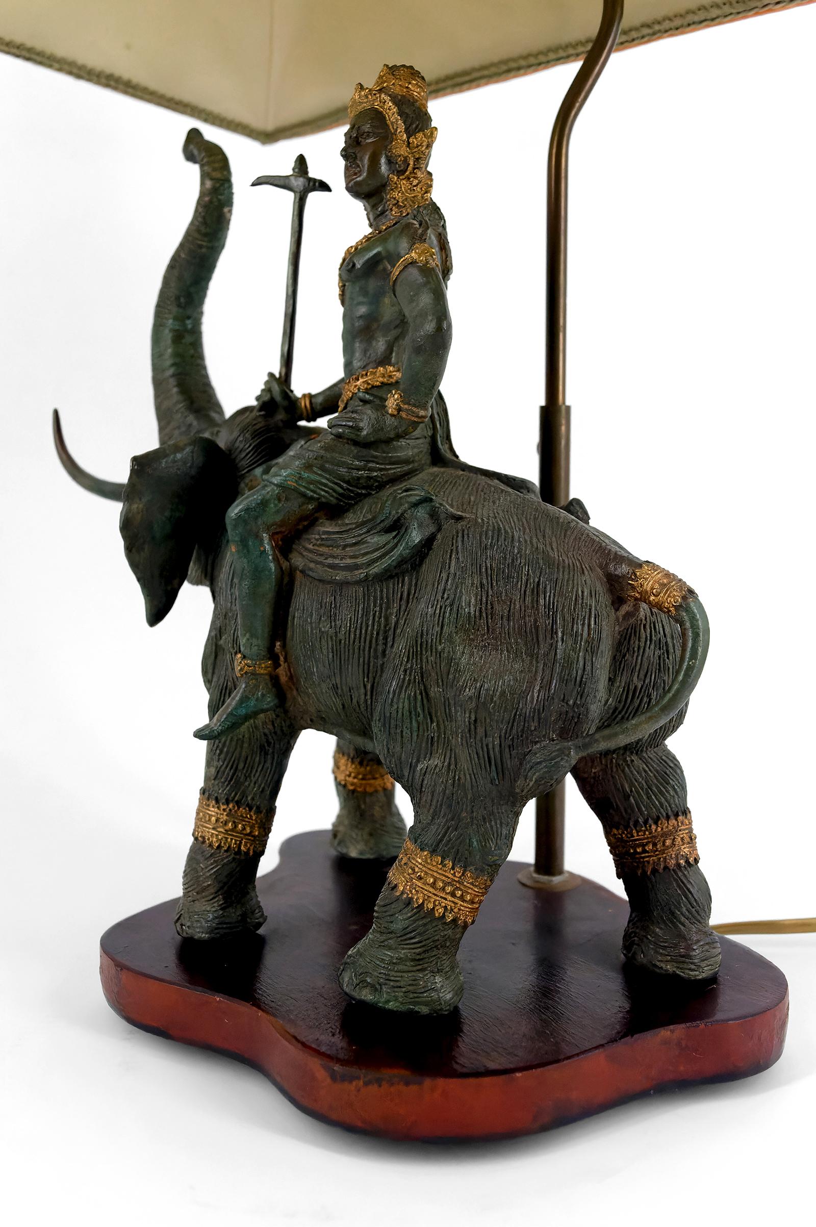 Sculptural Bronze Lamp with Dual Patina Representing Indra on Airavata, Thailand For Sale 8