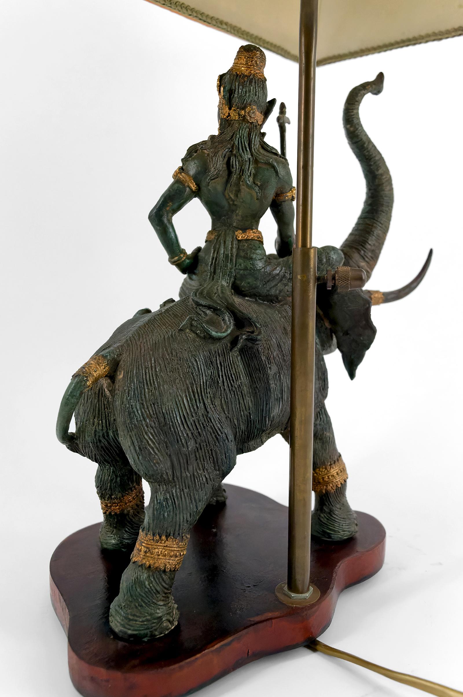 Sculptural Bronze Lamp with Dual Patina Representing Indra on Airavata, Thailand For Sale 10