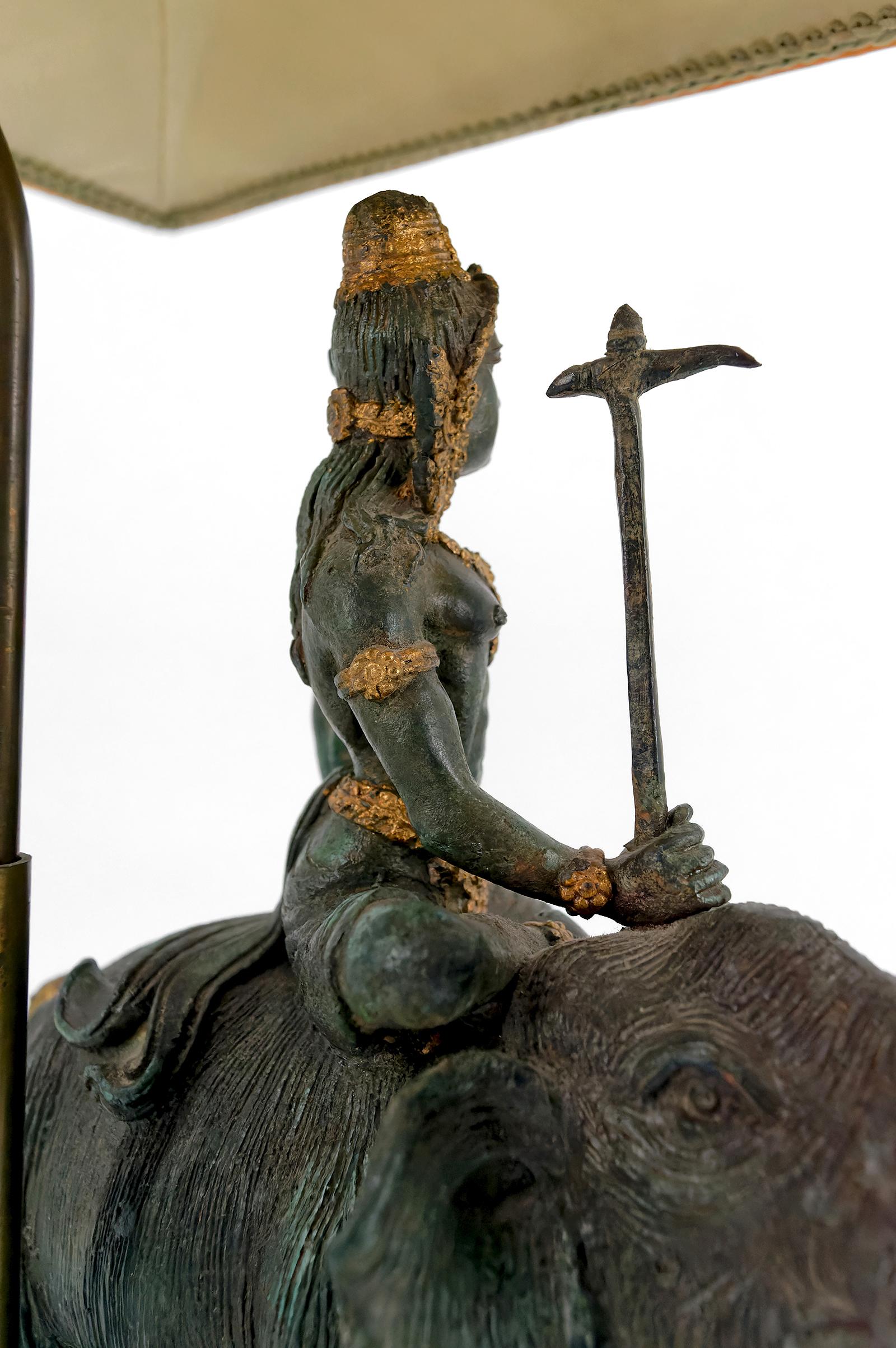 Sculptural Bronze Lamp with Dual Patina Representing Indra on Airavata, Thailand For Sale 12