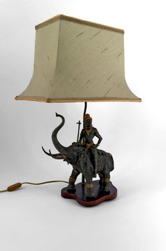 Sculptural Bronze Lamp with Dual Patina Representing Indra on Airavata, Thailand