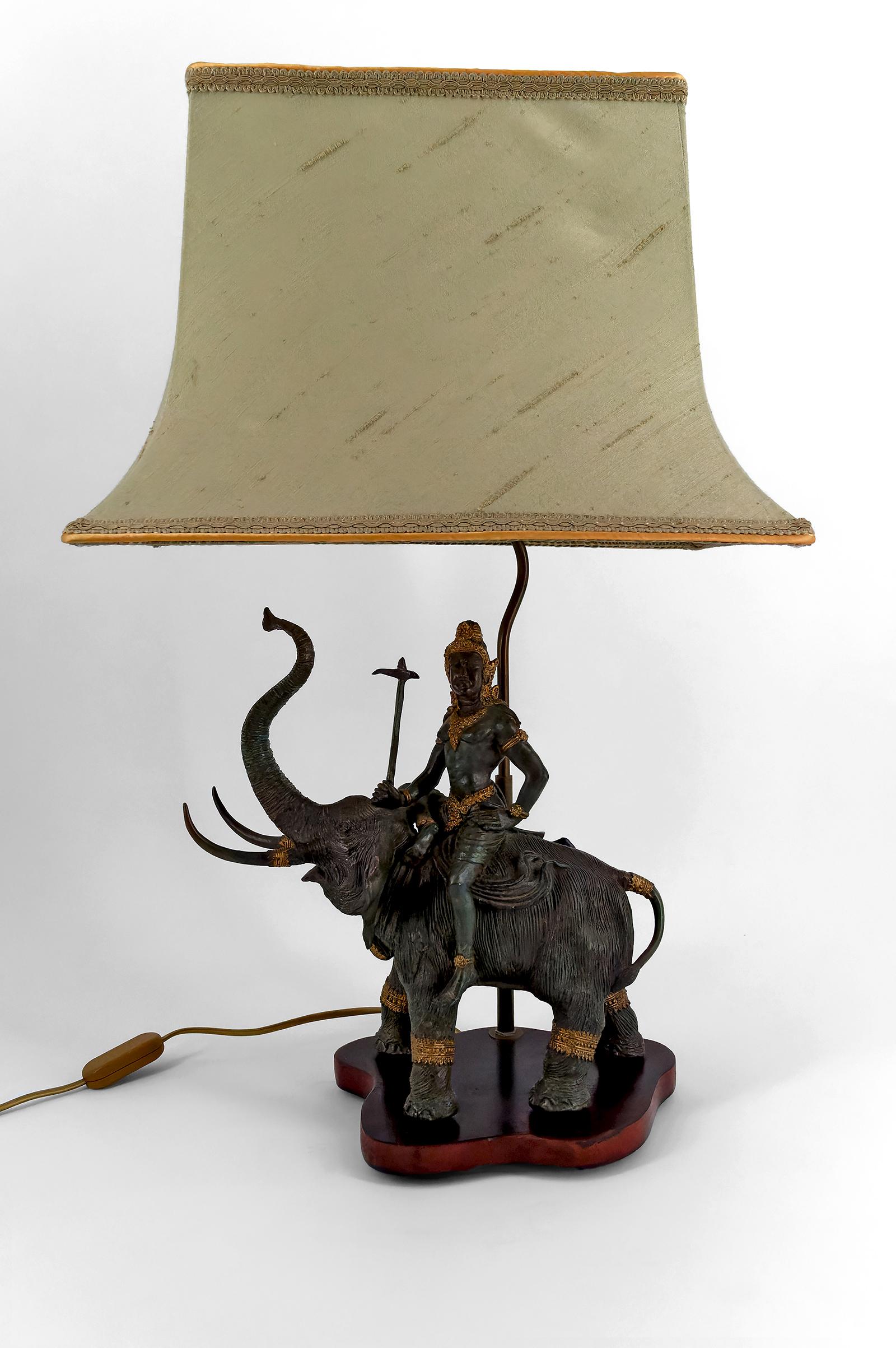 Bronzed Sculptural Bronze Lamp with Dual Patina Representing Indra on Airavata, Thailand For Sale